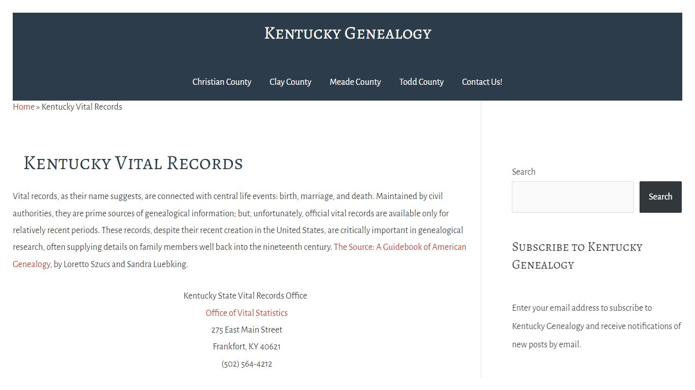 Kentucky Vital Records – Kentucky Genealogy